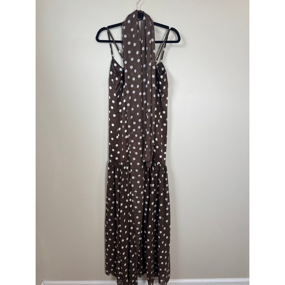 Show Me Your Mumu Brown Polka Dot Maxi Dress with Scarf XS Drop Waist Tiered - Picture 6 of 6